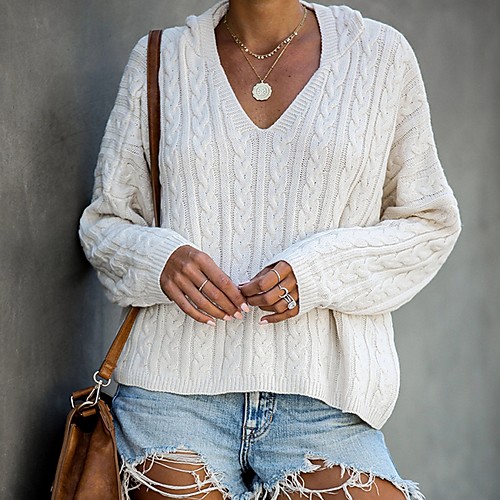 Women's Solid Colored Long Sleeve Pullover, V Neck White / Purple / Khaki S / M / L
Women's Solid Colored Long Sleeve Pullover, V Neck White / Purple / Khaki S / M / L