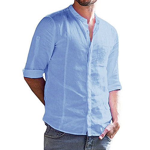 Men's Casual / Daily Basic Cotton / Linen Shirt - Solid Colored Patchwork Standing Collar Light Blue
Men's Casual / Daily Basic Cotton / Linen Shirt - Solid Colored Patchwork Standing Collar Light Blue