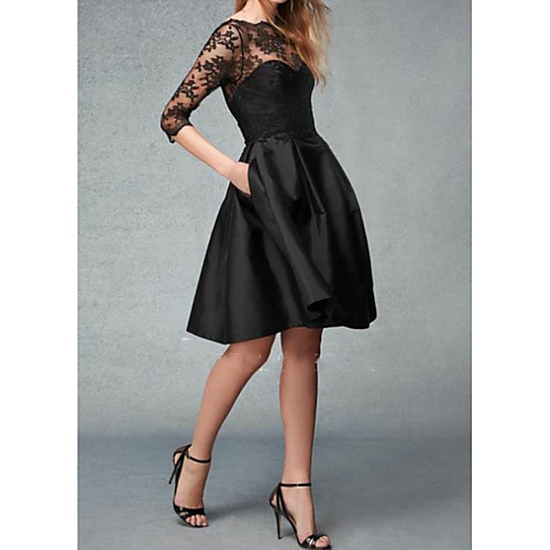 A-Line Boat Neck Knee Length Lace / Satin Little Black Dress Cocktail Party Dress with Lace Insert by LAN TING Express
A-Line Boat Neck Knee Length Lace / Satin Little Black Dress Cocktail Party Dress with Lace Insert by LAN TING Express