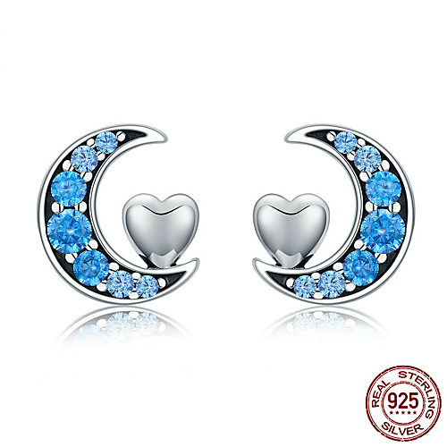 Genuine 100% 925 Sterling Silver Blue CZ Moon & Sweet Heart Stud Earrings for Women Sterling Silver Jewelry S925 SCE330 
Genuine 100% 925 Sterling Silver Blue CZ Moon & Sweet Heart Stud Earrings for Women Sterling Silver Jewelry S925 SCE330