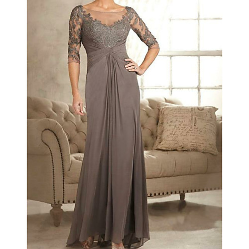 A-Line Bateau Neck Sweep / Brush Train Chiffon / Lace Mother of the Bride Dress with Ruching by LAN TING Express
A-Line Bateau Neck Sweep / Brush Train Chiffon / Lace Mother of the Bride Dress with Ruching by LAN TING Express