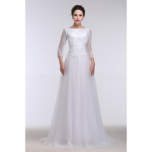 A-Line Bateau Neck Sweep / Brush Train Lace / Tulle Made-To-Measure Wedding Dresses with Appliques / Bow(s) / Lace by LAN TING Express / Illusion Sleeve
A-Line Bateau Neck Sweep / Brush Train Lace / Tulle Made-To-Measure Wedding Dresses with Appliques / Bow(s) / Lace by LAN TING Express / Illusion Sleeve