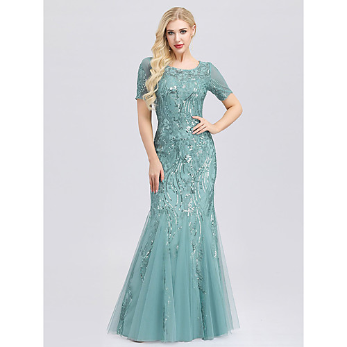 Mermaid / Trumpet Jewel Neck Floor Length Tulle / Sequined Vintage Inspired Formal Evening Dress with Beading by LAN TING Express
Mermaid / Trumpet Jewel Neck Floor Length Tulle / Sequined Vintage Inspired Formal Evening Dress with Beading by LAN TING Express