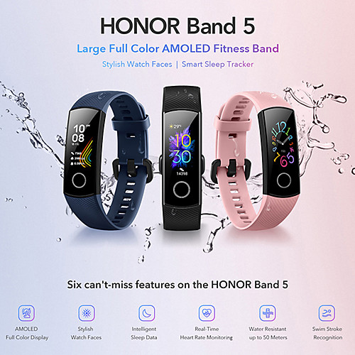Huawei Honor Band 5 Smart Wristband Bluetooth Fitness Tracker Support Notify/ NFC/ Heart Rate Monitor Sports Waterproof Smartwatch Compatible Samsung/ Iphone/ Android Phones
Huawei Honor Band 5 Smart Wristband Bluetooth Fitness Tracker Support Notify/ NFC/ Heart Rate Monitor Sports Waterproof Smartwatch Compatible Samsung/ Iphone/ Android Phones