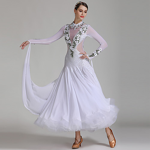 Ballroom Dance Dresses Women's Performance Spandex / Chiffon / Tulle Appliques / Split Joint / Crystals / Rhinestones Long Sleeve High Dress / Neckwear
Ballroom Dance Dresses Women's Performance Spandex / Chiffon / Tulle Appliques / Split Joint / Crystals / Rhinestones Long Sleeve High Dress / Neckwear