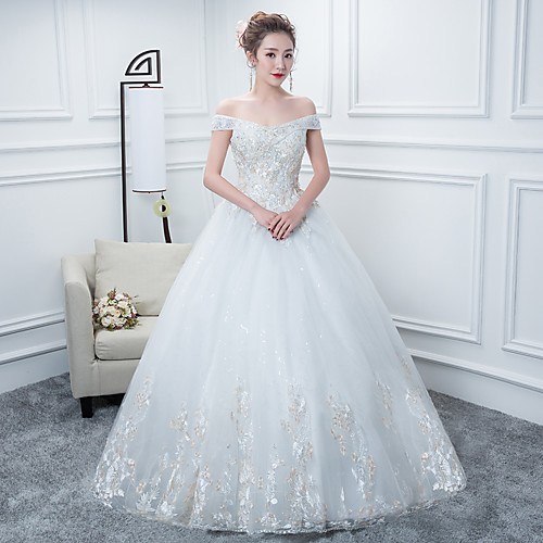 A-Line Off Shoulder Floor Length Polyester / Lace / Tulle Made-To-Measure Wedding Dresses with Crystals / Lace by LAN TING Express
A-Line Off Shoulder Floor Length Polyester / Lace / Tulle Made-To-Measure Wedding Dresses with Crystals / Lace by LAN TING Express