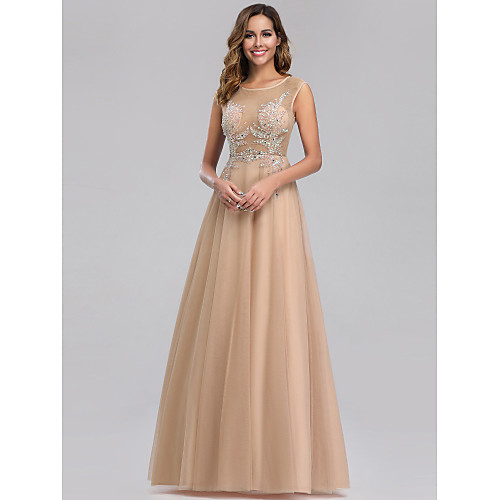 A-Line Jewel Neck Floor Length Lace / Tulle Formal Evening Dress with Beading by LAN TING Express
A-Line Jewel Neck Floor Length Lace / Tulle Formal Evening Dress with Beading by LAN TING Express