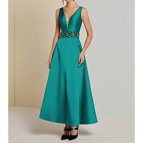 A-Line Plunging Neck Ankle Length Satin Formal Evening Dress with Sash / Ribbon by LAN TING Express
A-Line Plunging Neck Ankle Length Satin Formal Evening Dress with Sash / Ribbon by LAN TING Express