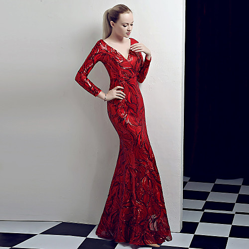 Sheath / Column Plunging Neck Floor Length Charmeuse / Sequined Formal Evening Dress with Split Front by LAN TING Express
Sheath / Column Plunging Neck Floor Length Charmeuse / Sequined Formal Evening Dress with Split Front by LAN TING Express