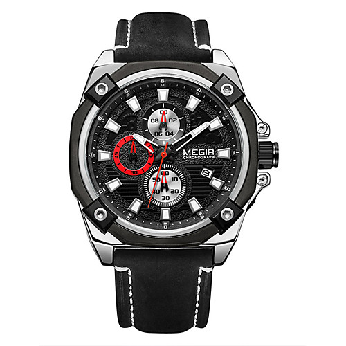 MEGIR Men's Sport Watch Quartz Sporty Stylish Genuine Leather Black / Brown 30 m Water Resistant / Waterproof Calendar / date / day Chronograph Analog Outdoor Fashion - Black / Yellow White Black
MEGIR Men's Sport Watch Quartz Sporty Stylish Genuine Leather Black / Brown 30 m Water Resistant / Waterproof Calendar / date / day Chronograph Analog Outdoor Fashion - Black / Yellow White Black
