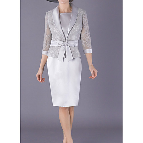 Sheath / Column Bateau Neck Knee Length Lace / Satin Mother of the Bride Dress with Bow(s) / Lace by LAN TING Express / Wrap Included
Sheath / Column Bateau Neck Knee Length Lace / Satin Mother of the Bride Dress with Bow(s) / Lace by LAN TING Express / Wrap Included