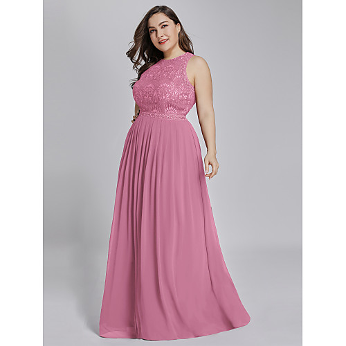 A-Line Jewel Neck Floor Length Chiffon / Lace Formal Evening Dress with Lace Insert by LAN TING Express
A-Line Jewel Neck Floor Length Chiffon / Lace Formal Evening Dress with Lace Insert by LAN TING Express
