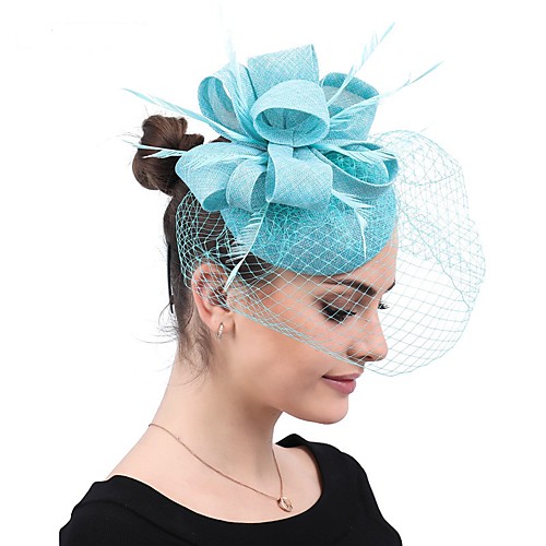 Ostrich Fur Linen Cotton Blend Straw Headbands Fascinators