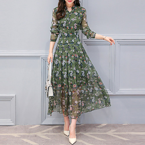 Women's Festival Elegant Chiffon Dress - Floral Print Blue Green M L XL XXL 
Women's Festival Elegant Chiffon Dress - Floral Print Blue Green M L XL XXL