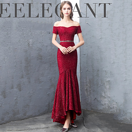 Mermaid / Trumpet Off Shoulder Floor Length / Asymmetrical Lace Sparkle & Shine / Celebrity Style Formal Evening Dress with Crystals / Sash / Ribbon by LAN TING Express
Mermaid / Trumpet Off Shoulder Floor Length / Asymmetrical Lace Sparkle & Shine / Celebrity Style Formal Evening Dress with Crystals / Sash / Ribbon by LAN TING Express