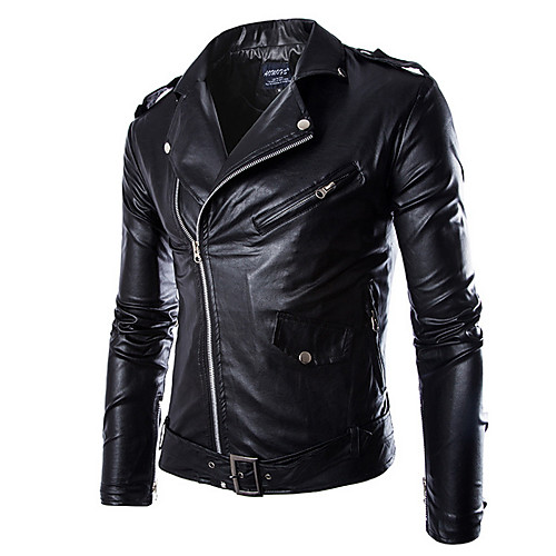 Men's Daily Basic Regular Leather Jacket, Solid Colored Turndown Long Sleeve PU Black
Men's Daily Basic Regular Leather Jacket, Solid Colored Turndown Long Sleeve PU Black