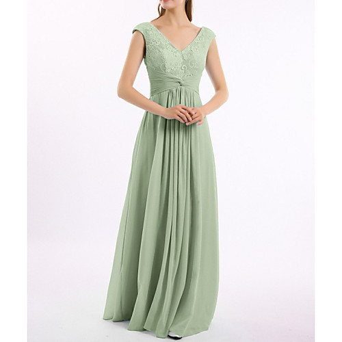 A-Line V Neck Floor Length Chiffon / Lace Bridesmaid Dress with by LAN TING Express
A-Line V Neck Floor Length Chiffon / Lace Bridesmaid Dress with by LAN TING Express