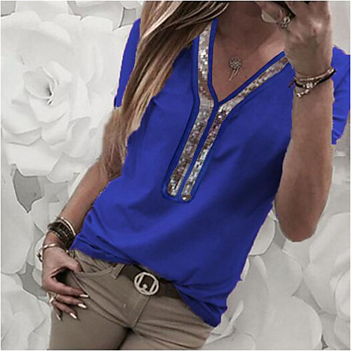 Women's Daily Wear Plus Size T-shirt - Color Block Sequins / Chiffon / Fashion V Neck Fuchsia / Spring / Summer / Fall
Women's Daily Wear Plus Size T-shirt - Color Block Sequins / Chiffon / Fashion V Neck Fuchsia / Spring / Summer / Fall