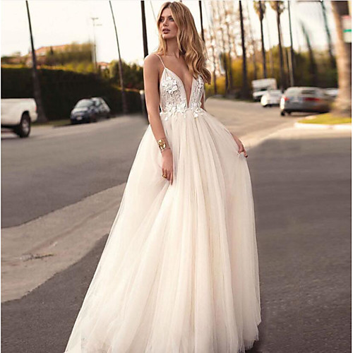 A-Line V Neck Court Train Tulle Made-To-Measure Wedding Dresses with Appliques by LAN TING Express / Beautiful Back
A-Line V Neck Court Train Tulle Made-To-Measure Wedding Dresses with Appliques by LAN TING Express / Beautiful Back