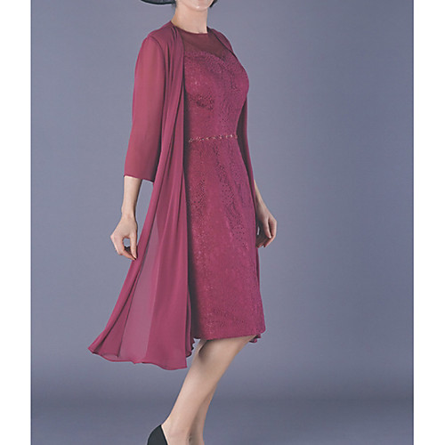 Sheath / Column / Two Piece Jewel Neck Knee Length Chiffon / Lace Mother of the Bride Dress with Lace by LAN TING Express / Wrap Included
Sheath / Column / Two Piece Jewel Neck Knee Length Chiffon / Lace Mother of the Bride Dress with Lace by LAN TING Express / Wrap Included