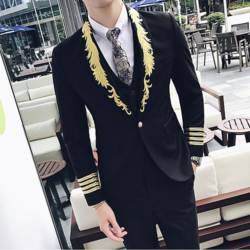 Black Patterned Slim Fit Polyester Suit - Shawl Collar Single Breasted One-button
Black Patterned Slim Fit Polyester Suit - Shawl Collar Single Breasted One-button