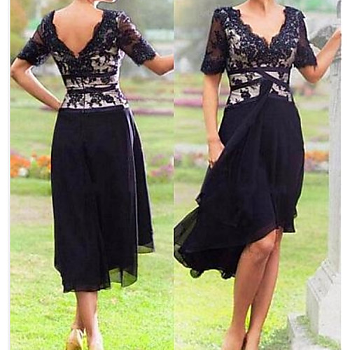 A-Line V Neck Knee Length Chiffon / Lace Mother of the Bride Dress with Appliques by LAN TING Express
A-Line V Neck Knee Length Chiffon / Lace Mother of the Bride Dress with Appliques by LAN TING Express