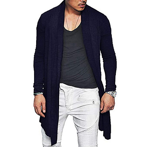 

Men's Daily Fall & Winter Long Trench Coat, Solid Colored V Neck Long Sleeve Polyester Black / Wine / Navy Blue