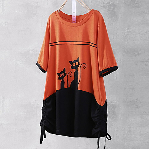 

Women's Daily Street chic T-shirt - Cartoon Print Orange