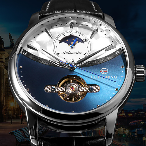 FORSINING Men's Mechanical Watch Automatic self-winding Formal Style Stylish PU Leather Black 30 m Water Resistant / Waterproof Tourbillon Analog Luxury - Black Black / White Black / Blue
FORSINING Men's Mechanical Watch Automatic self-winding Formal Style Stylish PU Leather Black 30 m Water Resistant / Waterproof Tourbillon Analog Luxury - Black Black / White Black / Blue