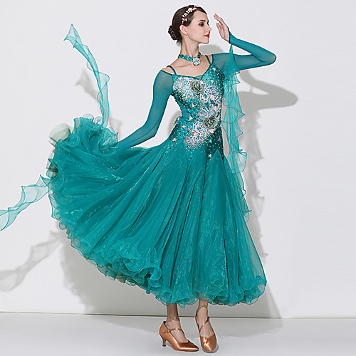 Ballroom Dance Dresses Women's Performance Spandex / Organza / Tulle Appliques / Crystals / Rhinestones Long Sleeve High Dress / Neckwear
Ballroom Dance Dresses Women's Performance Spandex / Organza / Tulle Appliques / Crystals / Rhinestones Long Sleeve High Dress / Neckwear