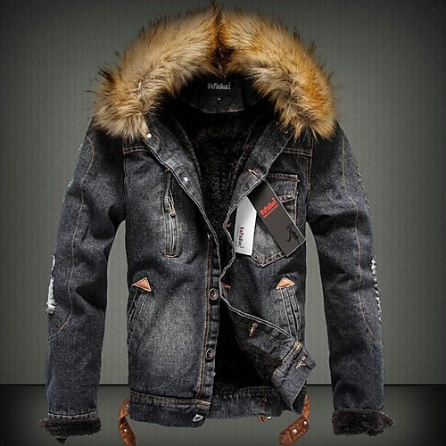 Men's Daily Fall & Winter Regular Denim Jacket, Solid Colored Hooded Long Sleeve Polyester Black / Light Blue
Men's Daily Fall & Winter Regular Denim Jacket, Solid Colored Hooded Long Sleeve Polyester Black / Light Blue