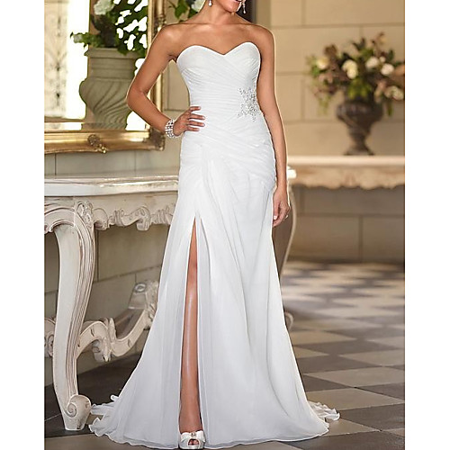 A-Line Sweetheart Neckline Sweep / Brush Train Chiffon Made-To-Measure Wedding Dresses with Appliques / Split Front by LAN TING Express
A-Line Sweetheart Neckline Sweep / Brush Train Chiffon Made-To-Measure Wedding Dresses with Appliques / Split Front by LAN TING Express