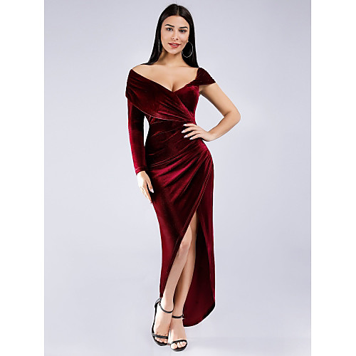Sheath / Column Plunging Neck Ankle Length Velvet Formal Evening Dress with Split Front by LAN TING Express
Sheath / Column Plunging Neck Ankle Length Velvet Formal Evening Dress with Split Front by LAN TING Express