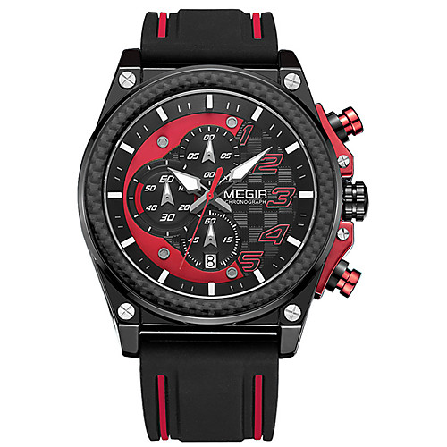MEGIR Men's Sport Watch Quartz Sporty Stylish Silicone Black 30 m Water Resistant / Waterproof Calendar / date / day Chronograph Analog Outdoor Fashion - Black / White Black / Yellow Black / Red Two
MEGIR Men's Sport Watch Quartz Sporty Stylish Silicone Black 30 m Water Resistant / Waterproof Calendar / date / day Chronograph Analog Outdoor Fashion - Black / White Black / Yellow Black / Red Two