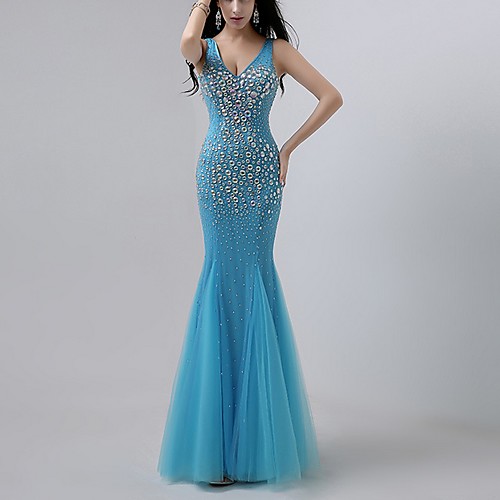 Mermaid / Trumpet Plunging Neck Floor Length Polyester Open Back Formal Evening Dress with Sequin / Crystals by LAN TING Express
Mermaid / Trumpet Plunging Neck Floor Length Polyester Open Back Formal Evening Dress with Sequin / Crystals by LAN TING Express