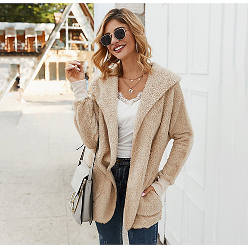 Women's Daily Fall & Winter Regular Coat, Solid Colored Hooded Long Sleeve Polyester Beige
Women's Daily Fall & Winter Regular Coat, Solid Colored Hooded Long Sleeve Polyester Beige