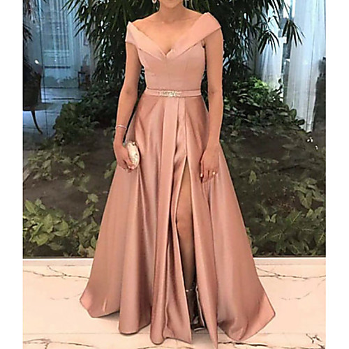 A-Line Plunging Neck Floor Length Satin Formal Evening Dress with Sash / Ribbon / Split Front by LAN TING Express
A-Line Plunging Neck Floor Length Satin Formal Evening Dress with Sash / Ribbon / Split Front by LAN TING Express