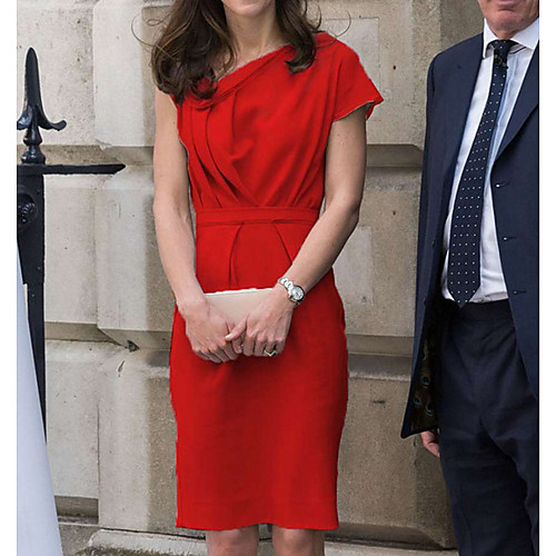 Sheath / Column V Neck Knee Length Polyester Mother of the Bride Dress with Ruching by LAN TING Express
Sheath / Column V Neck Knee Length Polyester Mother of the Bride Dress with Ruching by LAN TING Express