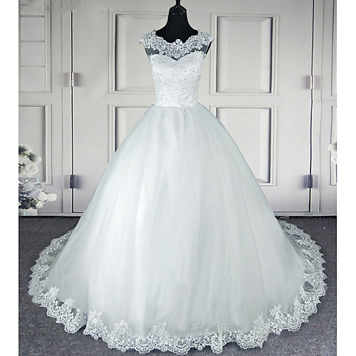 A-Line Jewel Neck Sweep / Brush Train Tulle Made-To-Measure Wedding Dresses with Bow(s) / Crystals / Lace Insert by LAN TING Express
A-Line Jewel Neck Sweep / Brush Train Tulle Made-To-Measure Wedding Dresses with Bow(s) / Crystals / Lace Insert by LAN TING Express