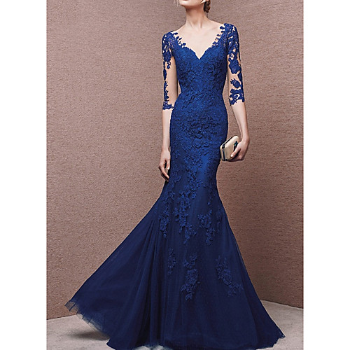 Mermaid / Trumpet Plunging Neck Floor Length Lace / Tulle Beautiful Back Formal Evening Dress with Lace Insert by LAN TING Express
Mermaid / Trumpet Plunging Neck Floor Length Lace / Tulle Beautiful Back Formal Evening Dress with Lace Insert by LAN TING Express