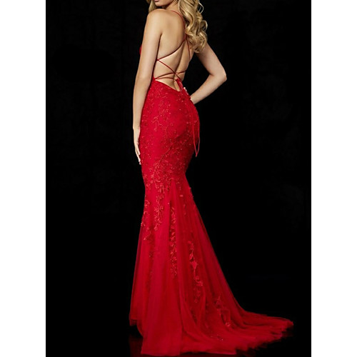Mermaid / Trumpet Spaghetti Strap Sweep / Brush Train Chiffon Open Back Formal Evening Dress with Appliques by LAN TING Express
Mermaid / Trumpet Spaghetti Strap Sweep / Brush Train Chiffon Open Back Formal Evening Dress with Appliques by LAN TING Express
