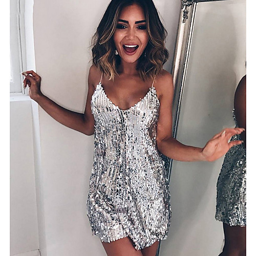 Women's Elegant Mini A Line Dress - Solid Colored Backless Sequins Strap Silver S M L XL
Women's Elegant Mini A Line Dress - Solid Colored Backless Sequins Strap Silver S M L XL