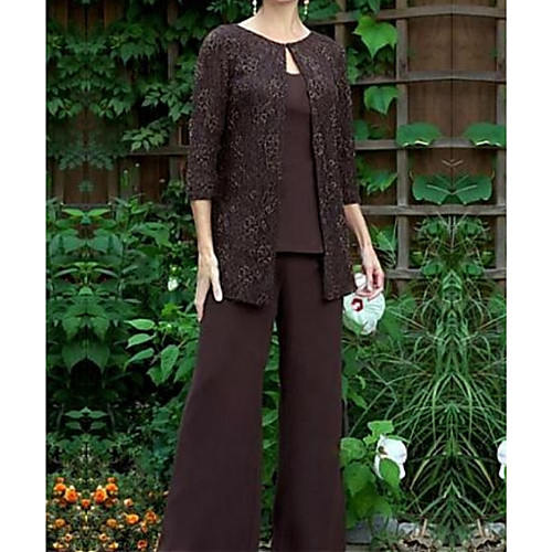 Pantsuit / Jumpsuit Jewel Neck Floor Length Chiffon / Lace Mother of the Bride Dress with Appliques by LAN TING Express
Pantsuit / Jumpsuit Jewel Neck Floor Length Chiffon / Lace Mother of the Bride Dress with Appliques by LAN TING Express