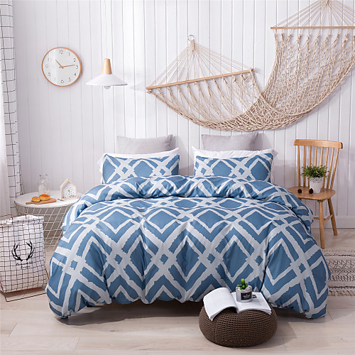 Duvet Cover Sets Blue White Plaid Checkered Polyester