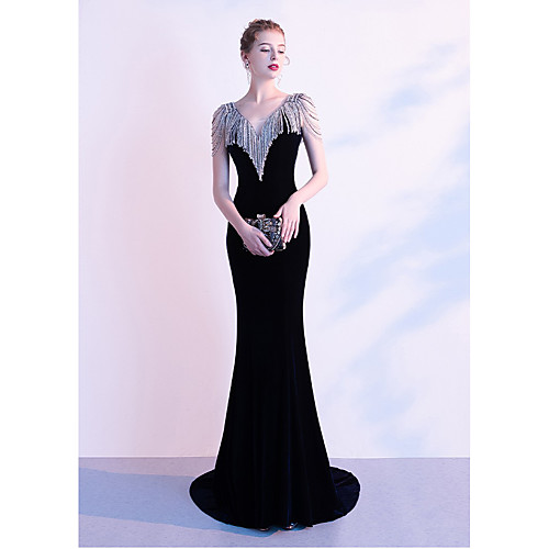 Mermaid / Trumpet V Neck Court Train Spandex / Tulle Celebrity Style Formal Evening Dress with Beading by LAN TING Express
Mermaid / Trumpet V Neck Court Train Spandex / Tulle Celebrity Style Formal Evening Dress with Beading by LAN TING Express
