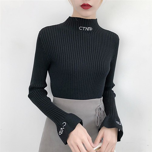 Women's Letter Long Sleeve Slim Pullover Sweater Jumper, Crew Neck Fall / Winter Black / White / Yellow One-Size
Women's Letter Long Sleeve Slim Pullover Sweater Jumper, Crew Neck Fall / Winter Black / White / Yellow One-Size