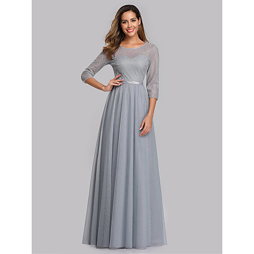 A-Line Jewel Neck Floor Length Lace / Tulle Formal Evening Dress with Lace Insert by LAN TING Express
A-Line Jewel Neck Floor Length Lace / Tulle Formal Evening Dress with Lace Insert by LAN TING Express