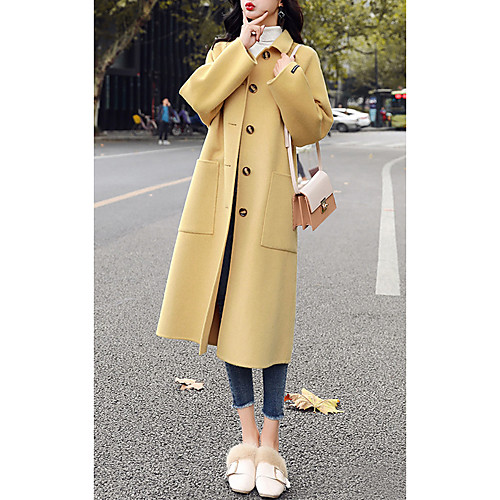 Women's Daily Street chic Fall & Winter Long Coat, Solid Colored Turndown Long Sleeve Wool Blend Black / Yellow / Blue
Women's Daily Street chic Fall & Winter Long Coat, Solid Colored Turndown Long Sleeve Wool Blend Black / Yellow / Blue