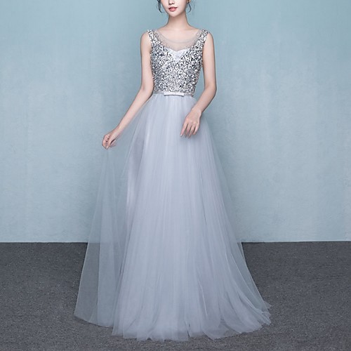 A-Line Jewel Neck Floor Length Tulle Open Back Formal Evening Dress with Sequin / Crystals by LAN TING Express
A-Line Jewel Neck Floor Length Tulle Open Back Formal Evening Dress with Sequin / Crystals by LAN TING Express