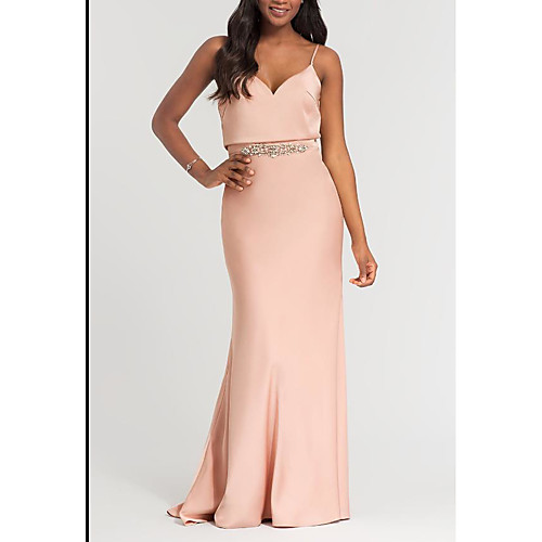 Sheath / Column Spaghetti Strap Floor Length Satin Prom / Formal Evening Dress with Crystals by LAN TING Express
Sheath / Column Spaghetti Strap Floor Length Satin Prom / Formal Evening Dress with Crystals by LAN TING Express